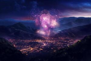 Fireworks on the mountain. photo