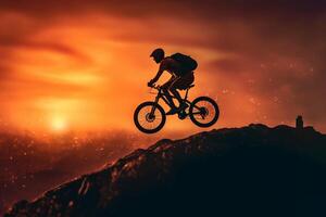 A man flying through the air while riding a bike. photo