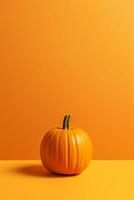 A photo of an minimalist orange Pumpking background with copy space. AI generative