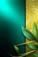 Concise style, green tea, wallpaper, Sapphire green background, thin gold ribbon. photo