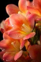 Fresco agua soltar en muchos fresia flores en Mañana suave ligero. ai generativo foto