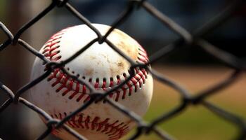 Competitive baseball player catching sphere with leather glove generated by AI photo