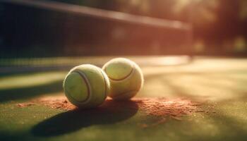 jugando tenis en césped, sombra competencia éxito generado por ai foto