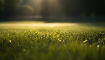 Fresh green grass on golf course backdrop generated by AI photo