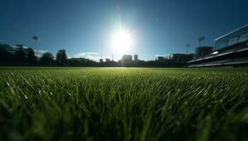 Green meadow, bright sun, soccer ball success generated by AI photo
