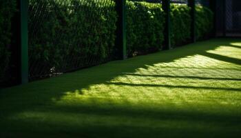 verde césped, golf pelota, sombra, relajación, luz de sol generado por ai foto