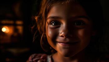 linda marrón peludo niña sonriente alegremente a cámara generado por ai foto