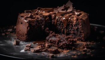 Indulgent slice of homemade dark chocolate fudge generated by AI photo