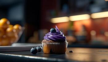 Homemade cupcakes with fresh berry decoration indulgence generated by AI photo