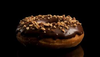 Stack of chocolate donuts, ready to indulge generated by AI photo