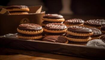 Indulgent homemade dessert stack, tempting dark chocolate generated by AI photo