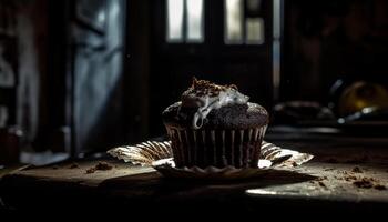 Cute cupcakes and muffins on rustic table generated by AI photo