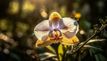 Vibrant pink moth orchid blossoms in tropical forest generated by AI photo