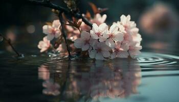 Tranquil scene of cherry blossom reflection in pond generated by AI photo