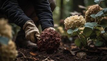 caucásico mano participación Fresco planta para jardinería generado por ai foto