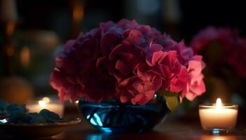 Romantic candlelight illuminates fresh flower arrangement indoors generated by AI photo