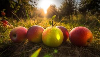 Ripe apples in the orchard, fresh harvest   generated by AI photo