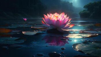 Lotus water lily, floating in tranquil pond generated by AI photo
