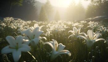 Fresh daisy blossoms in tranquil meadow landscape generated by AI photo