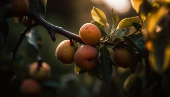 Ripe fruit on branch, nature sweet refreshment   generated by AI photo