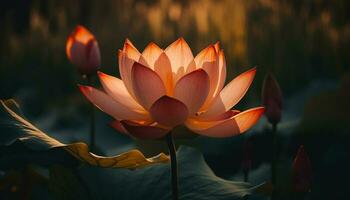 Vibrant lotus blossom in tranquil pond water   generated by AI photo