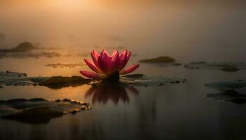 Tranquil lotus blossom reflects beauty in nature generated by AI photo