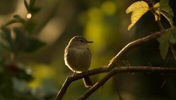 Cute sparrow perching on branch, singing song generated by AI photo