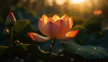 Lotus flower blossoms in tranquil pond water   generated by AI photo