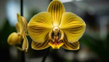 Single moth orchid blossom displays elegance and beauty generated by AI photo