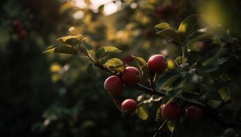 Ripe apples on branch, autumn harvest beauty generated by AI photo