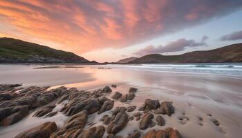 Sunrise over tranquil waters, a serene escape generated by AI photo