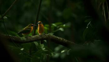 Masked weaver bird perching on branch generated by AI photo