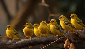 pequeño aves encaramado en rama en bosque generado por ai foto