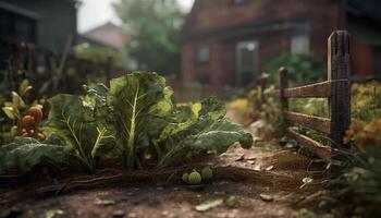 Fresh organic vegetables grow in rural vegetable garden generated by AI photo