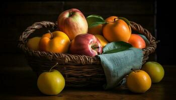 orgánico Fruta cesta, maduro y Fresco manzanas generado por ai foto