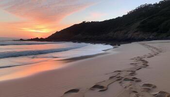 Tranquil seascape at dusk, perfect for vacations generated by AI photo