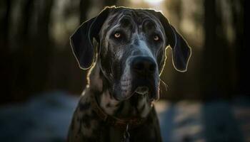 Purebred retriever sitting, looking at camera, obedient generated by AI photo