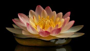 vibrante loto florecer flotadores en tranquilo estanque generado por ai foto