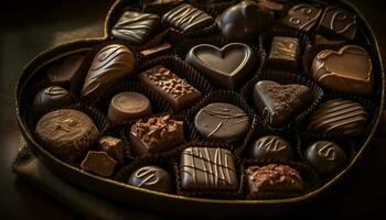 Dark chocolate truffle, heart shaped, a sweet indulgence generated by AI photo