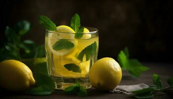 orgánico limonada con menta hoja y hielo generado por ai foto