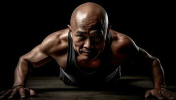 Muscular athlete exercising determination with sports training generated by AI photo