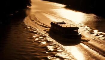 Yacht sails on tranquil seas, reflecting sunlight generated by AI photo