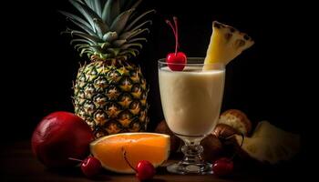 Sweet pina colada, ripe fruit, tropical refreshment generated by AI photo