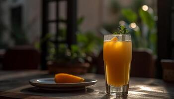 Refreshing citrus cocktail on wooden bar table generated by AI photo