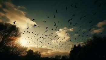 Silhouette animals in the wild flying mid air generated by AI photo