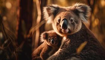 linda marsupial mirando a cámara en árbol generado por ai foto