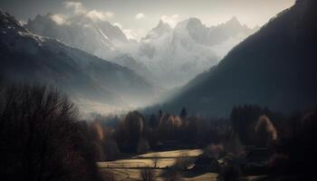 Tranquil scene of mountain range in autumn generated by AI photo