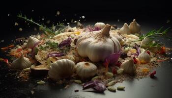 Fresh organic garlic clove adds gourmet seasoning generated by AI photo