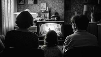 familia unión terminado televisor, aprendizaje y amor generado por ai foto