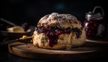 A rustic berry pie, fresh from the oven generated by AI photo